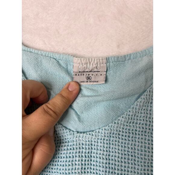 VTG Color Me Cotton 90s Blue Coastal Grandma sz XL Swing Netted Tank Lagenlook - Picture 3 of 7